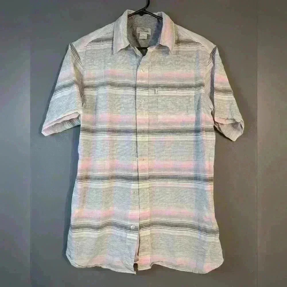 Bob Timberlake men's medium short sleeve button down shirt striped 100%cotton